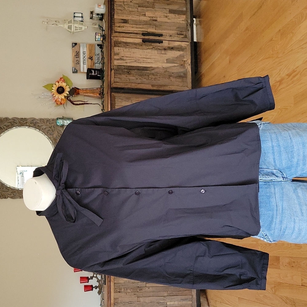 Hidden Forest Market Black button down shirt with neck tie